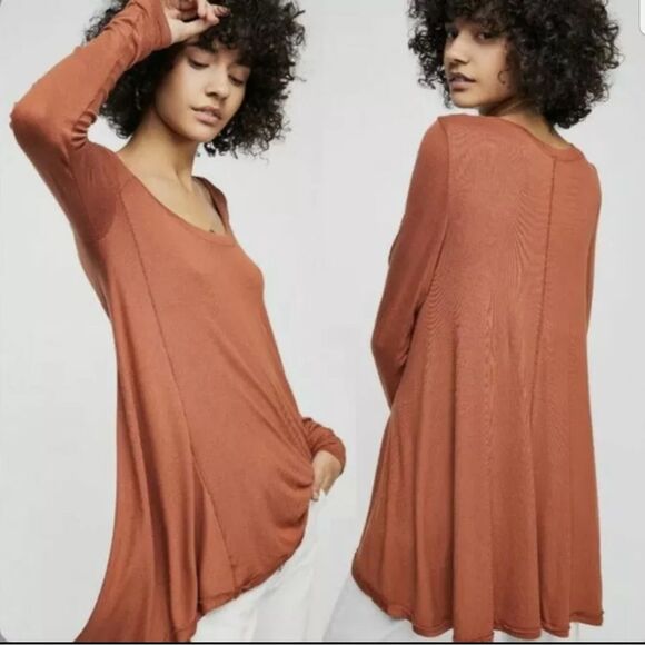 Free People January Long Sleeve Ribbed Tunic Tee Sienna Size S NWT - Picture 1 of 7